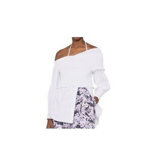 MSGM Milano Off Shoulder Smocked Button Down Blouse White Size 42 NWOT Designer